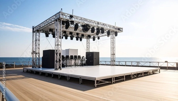 Obraz Outdoor Concert Stage Setup Ocean View Summer Festival Event.