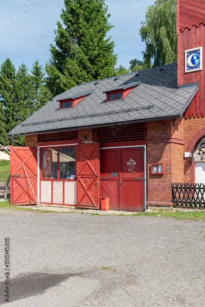 Fototapeta The first Czech village astronomical clock. The astronomical clock is installed in the tower of the former fire station. The author was Martin Chaloupka.