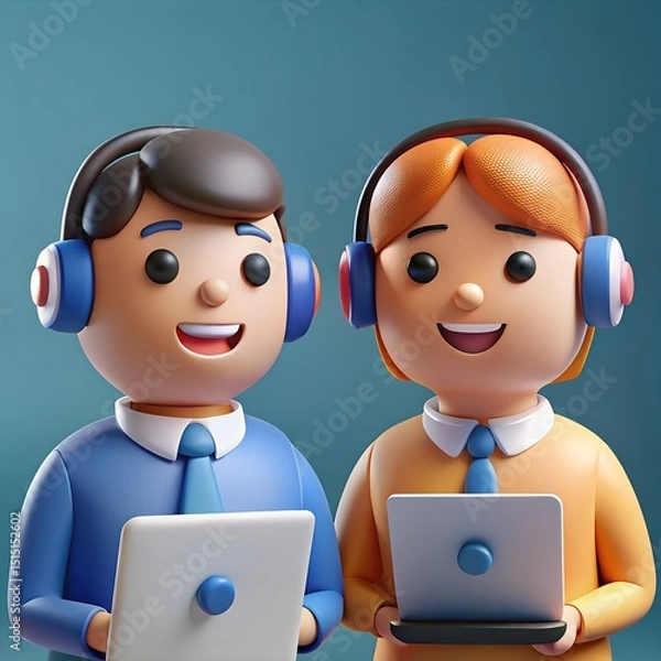Fototapeta Tech Support Characters – Customer Service Chat Assistance Illustration

