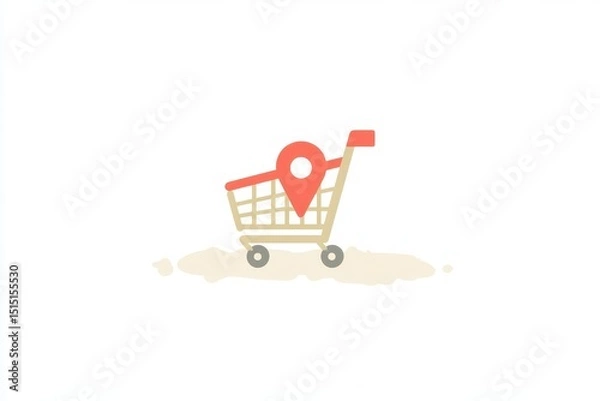 Fototapeta Shopping Cart with Location Marker for E-commerce and Retail Use