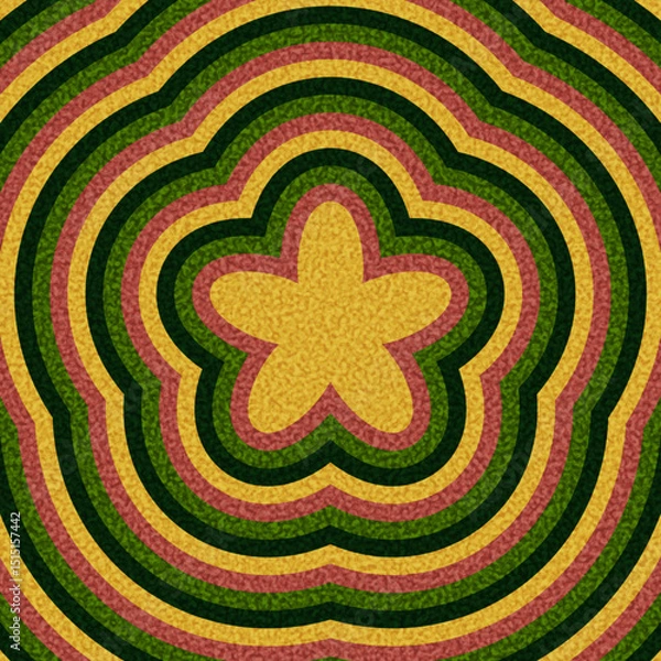 Fototapeta Stylized yellow flower over layered ripple lines in green and red. Vector illustration.