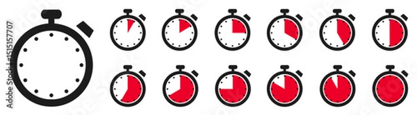 Obraz Timer clock, stopwatch set icons with different time. Countdown timer symbol icon set. Sport clock with time meaning. Label cooking symbols. Stopwatch intervals signs