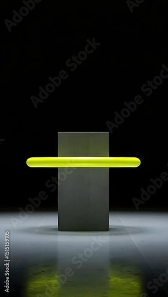 Obraz Minimalist Glowing Yellow Bar on Grey Pedestal in Dark Setting