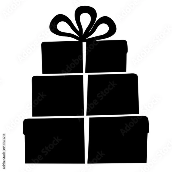 Obraz Black silhouette illustration of a stack of Christmas gifts tied with ribbon