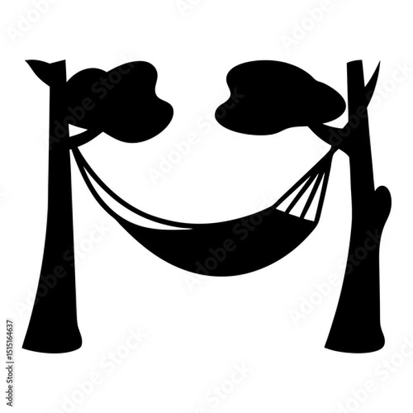 Obraz Black and white illustration of a hammock slung between two trees