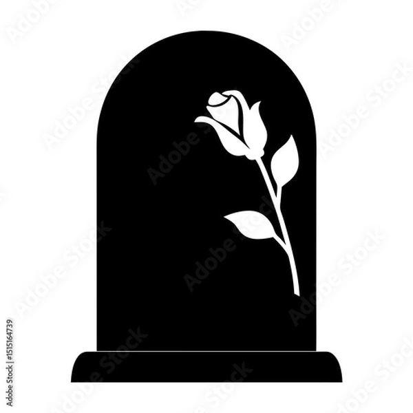 Obraz Simple black and white gravestone icon with a rose flower illustration
