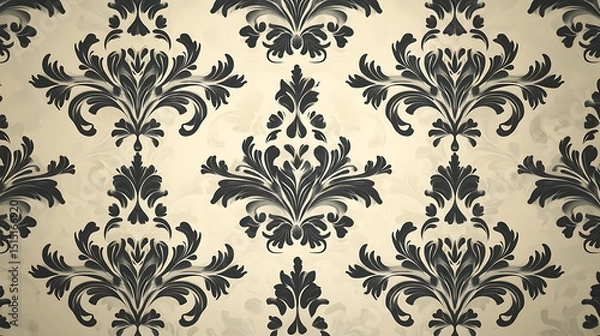 Obraz Elegant gold floral damask pattern on a dark background, creating a luxurious and vintage feel