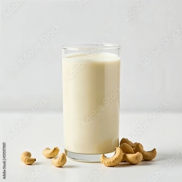 Fototapeta Cashew milk. on white background. Close up. Class 1. High quality. Top shelf. Organic. Quality tested. Generative AI.