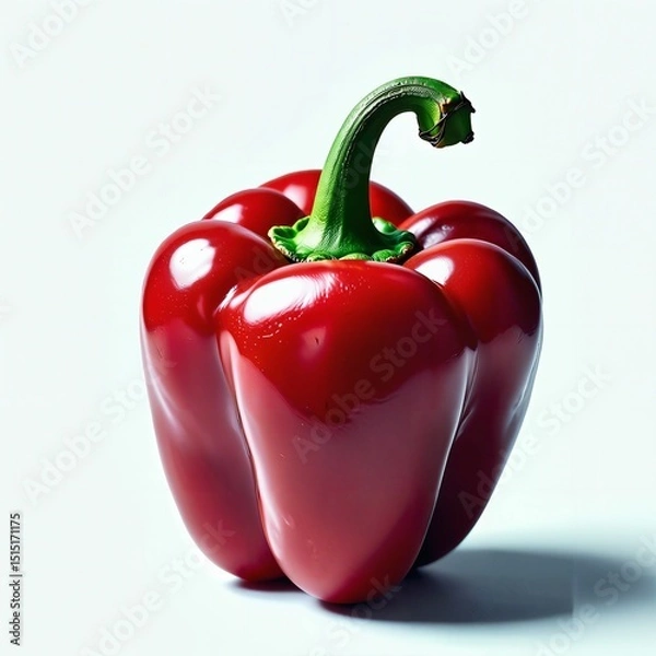 Fototapeta A red bell pepper on white background. Close up. Fresh and delicious. Class 1. High quality. Top shelf. Organic. Hand-picked. Quality tested. Generative AI.
