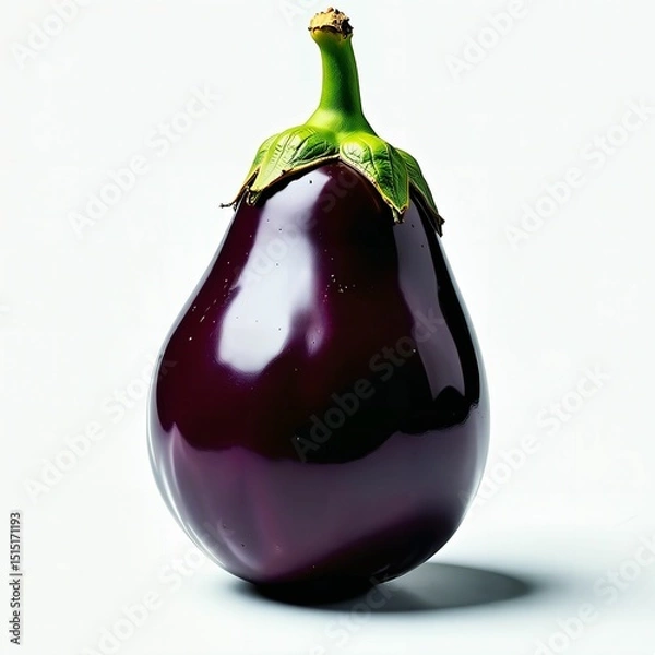 Fototapeta Eggplant on white background. Close up. Fresh and delicious. Class 1. High quality. Top shelf. Organic. Hand-picked. Quality tested. Generative AI.