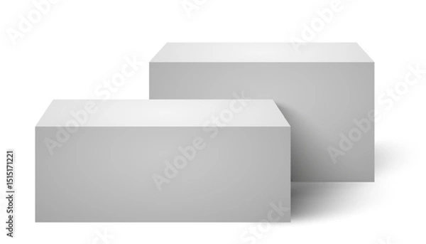 Obraz Empty white rectangular podium, top mockup pedestal and platform ascending staircase, concrete flooring stand stage, empty stages and podium stair 3d template for product presentation