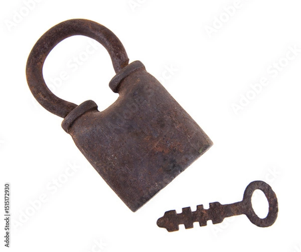 Fototapeta Old rusty retro metal padlock isolated on white background.
