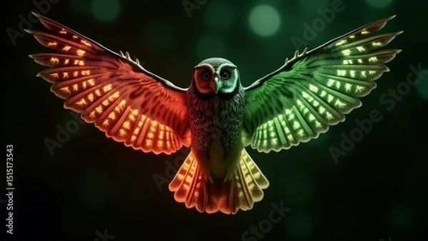 Obraz The owl with red and green wings