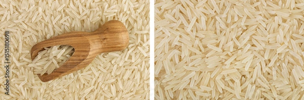 Fototapeta rice basmati in wooden scoop as a background. Top view. Flat lay