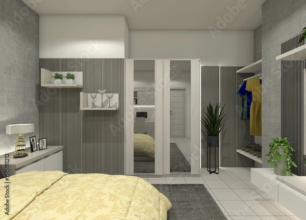 Fototapeta 3D design for a bedroom wardrobe and desk.