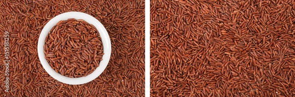 Fototapeta red rice in a ceramic bowl as a background. Top view. Flat lay