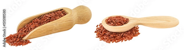 Fototapeta red rice in a wooden scoop isolated on white background