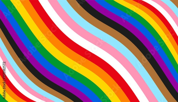 Obraz Pride wavy background, wave rainbow LGBT flag colors isolated, LGBTQ gay pride stripes background - stock vector