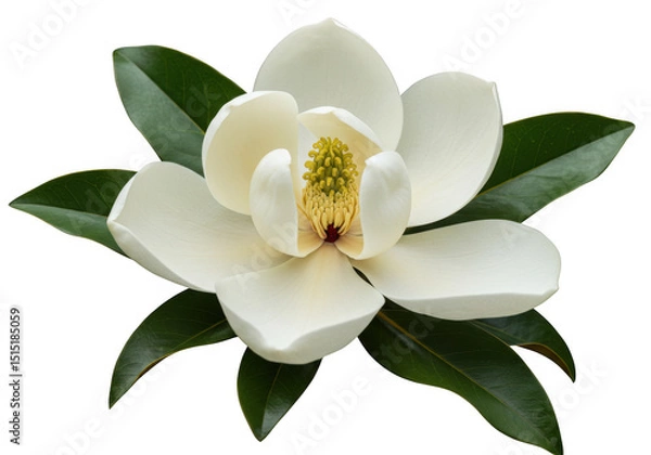 Obraz Beautiful magnolia flower with leaves isolated on transparent background