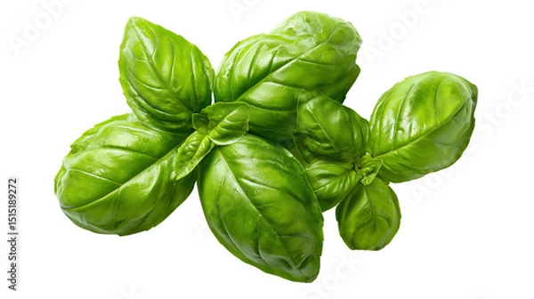 Fototapeta Fresh Basil Leaves Grouped Together on White Background

