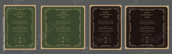 Fototapeta Set of retirement party invitation, square banner, instagram story and a4 poster, vector illustration eps 10