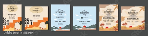 Fototapeta Set of retirement party invitation, square banner, instagram story and a4 poster, vector illustration eps 10