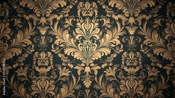 Obraz Elegant beige and gold damask pattern with intricate floral motifs, creating a luxurious and classic wallpaper design