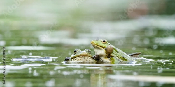 Obraz European marsh frog is inflating vocal sacs to attrack a mate. Nature of Czech republic.