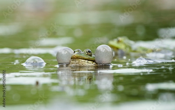 Obraz European marsh frog is inflating vocal sacs to attrack a mate. Nature of Czech republic.