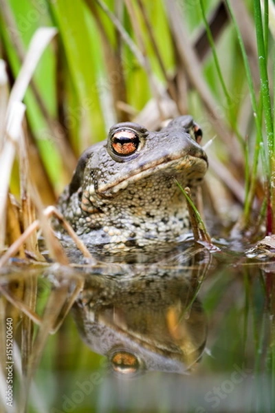 Obraz Common toad Bufo bufo on the surface of the pond.