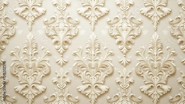Obraz Elegant beige and gold damask pattern with intricate floral motifs, creating a luxurious and classic wallpaper design