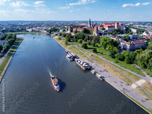 Fototapeta Poland, Krakow skyline with Wawel and Vistula river