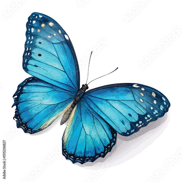 Fototapeta beautiful wings of a blue butterfly isolated on a white background