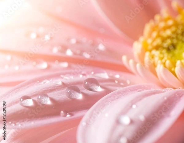 Fototapeta Close-up of a pink gerbera with dew drops