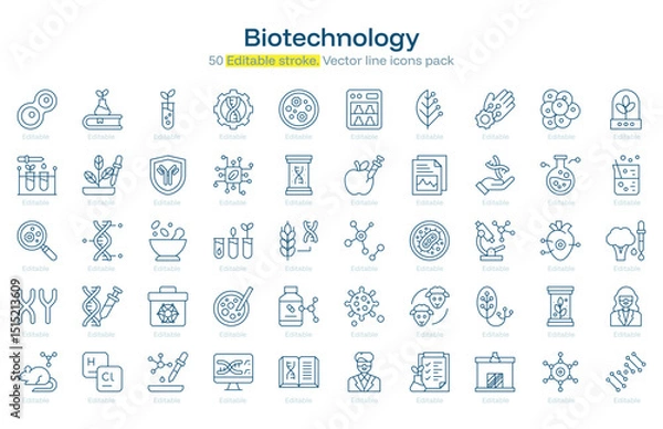 Obraz Biotechnology line icon pack. Biotechnology Stroke icon set. Editable Stroke icon
