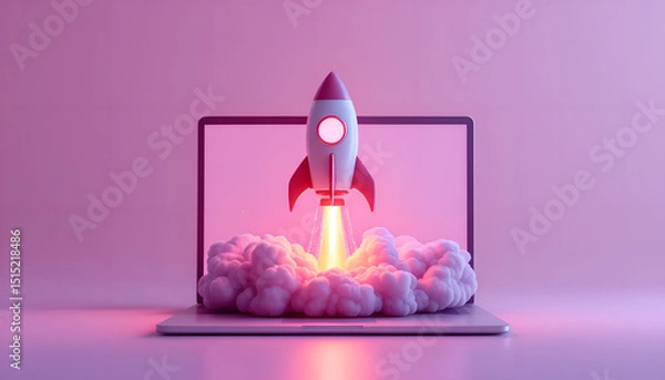 Fototapeta Rocket Ignition from Digital Device – Concept Art for Innovation and Growth