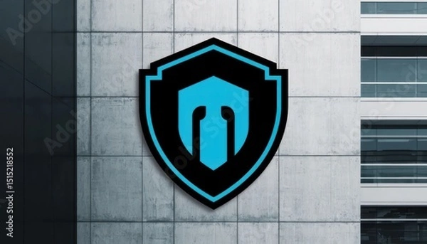 Fototapeta Modern emblem displayed on a concrete wall in an urban setting during daylight hours