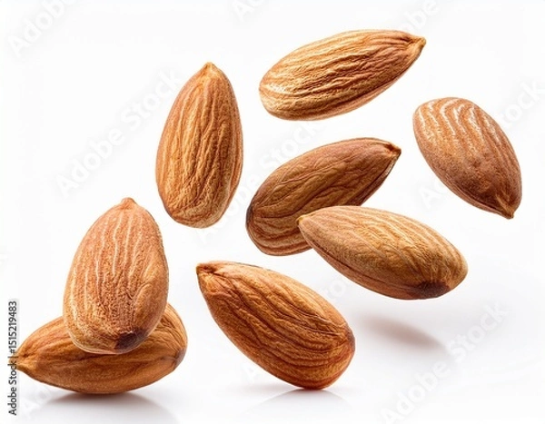 Obraz flying almond nuts isolated on white background