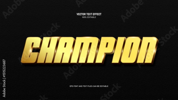 Fototapeta Champion text effect, 3d gold style editable text effect