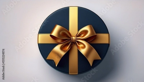 Obraz solid color round gift box with gold ribbon on white background generative ai