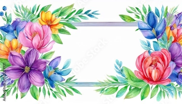 Obraz watercolor floral frame hand drawn illustration isolated on white background