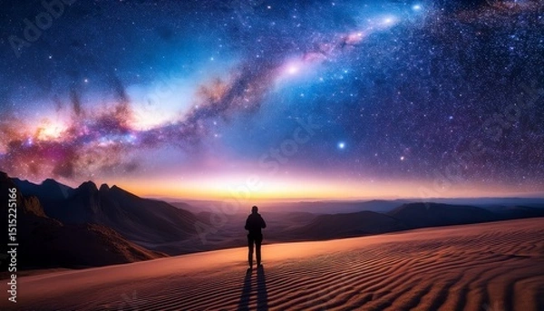 Obraz cosmic horizon stargazing on a distant world under shimmering nebula skies