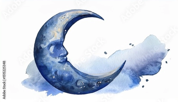 Obraz hand drawn watercolor illustration of a crescent moon isolated on a white background