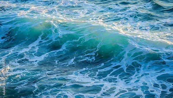 Fototapeta Crashing Wave with Foamy Texture and Blue Green Hue Aerial View