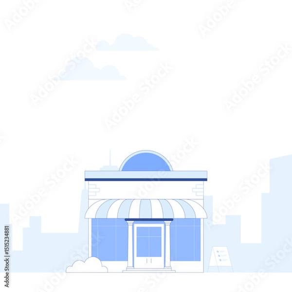 Obraz Suburb city street with apartments houses and shop buildings horizontal background. City view with house facades. Abstract architecture modern cityscape panorama. Vector illustration in flat style