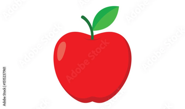 Fototapeta Red apple isolated on white background with a green leaf and stem