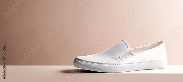 Obraz Casual slip-on sneaker on the right against minimal backdrop with ample text space