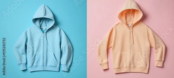 Obraz Casual Zip-Up Hoodie on Pastel Backdrop with Ample Space for Custom Branding