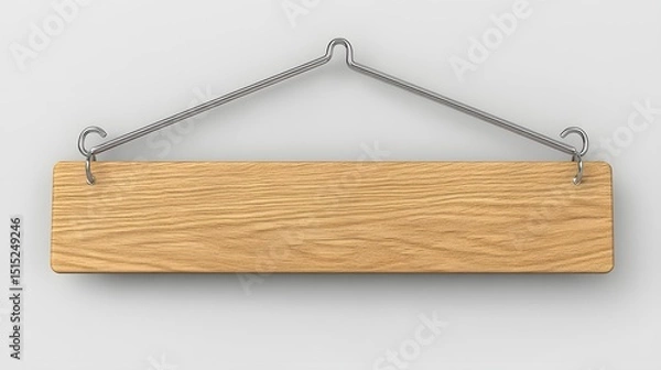 Fototapeta Empty light brown wooden sign hanging on a metal hanger.