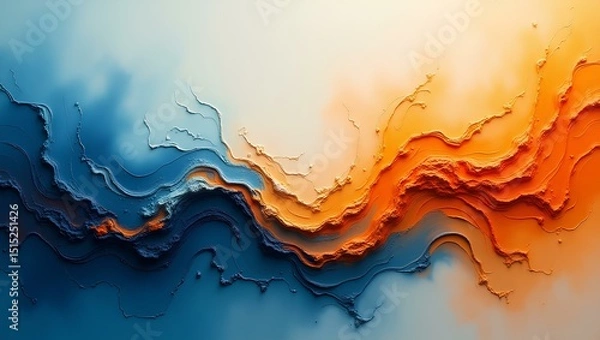 Fototapeta Abstract blue and yellow background with paint strokes like a beautiful sunset sky over the ocean